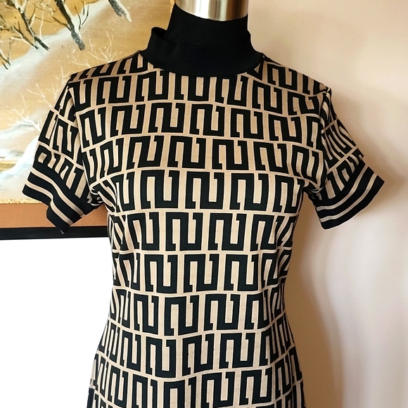 Derek Heart black tan Geo Jacquard Dress women's L - Picture 2 of 6